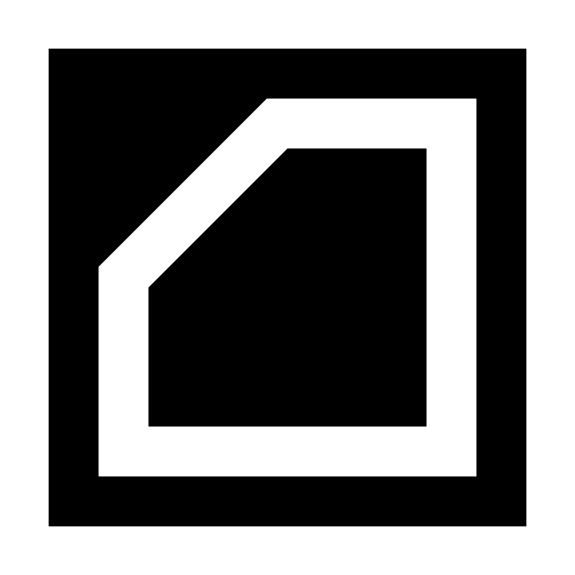 A black and white logo in the shape of 2 squares with a cut corner.